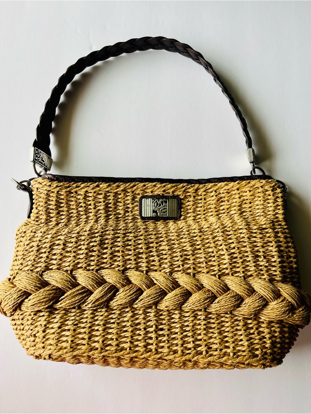 Brighton Straw Woven Shoulder Bag Brown Leather Braided Handle Beach Tote Purse - Picture 15 of 16